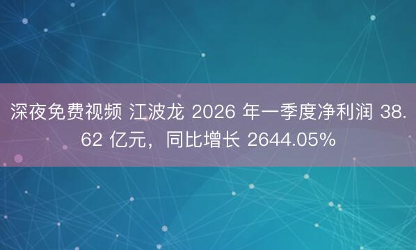 深夜免费视频 江波龙 2026 年一季度净利润 38.62 亿元，同比增长 2644.05%